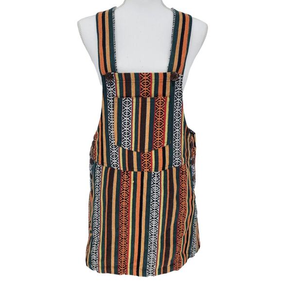 NEW! Lakhays Boho Striped Pinafore Dress Multicolor Ethnic Print Jumper Size S/M - Picture 1 of 5